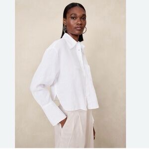 BANANA REPUBLIC 100% European Linen Shirt in Crisp White, Sz Medium